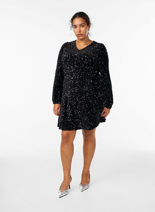 Short A-line sequin dress - Black - Sz. S - Zizzifashion Short A-line sequin dress - Black - Sz. S - Zizzifashion