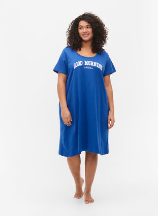 Cotton nightie with short sleeves, Dazzling Blue GOOD, Model image number 3