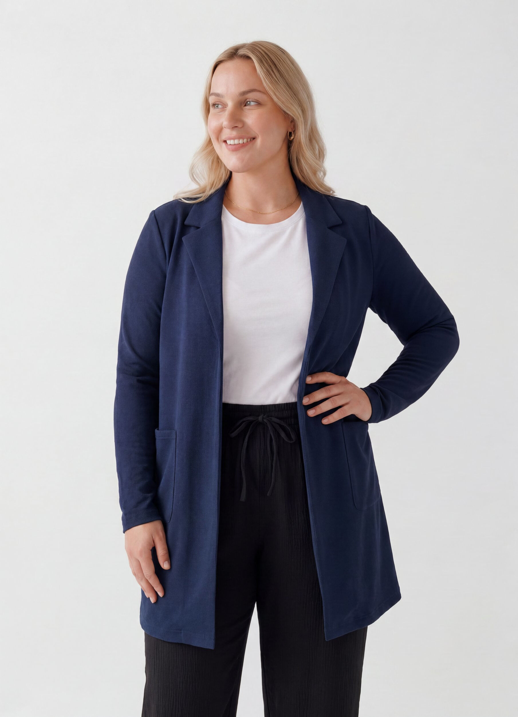 ZizzifashionLong blazer with pockets, Blue, Model image number 0