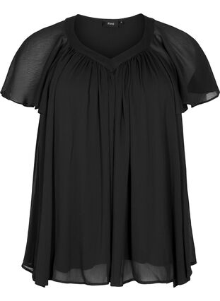  Plain top with batwing sleeves and V-neck, Black, Packshot image number 0