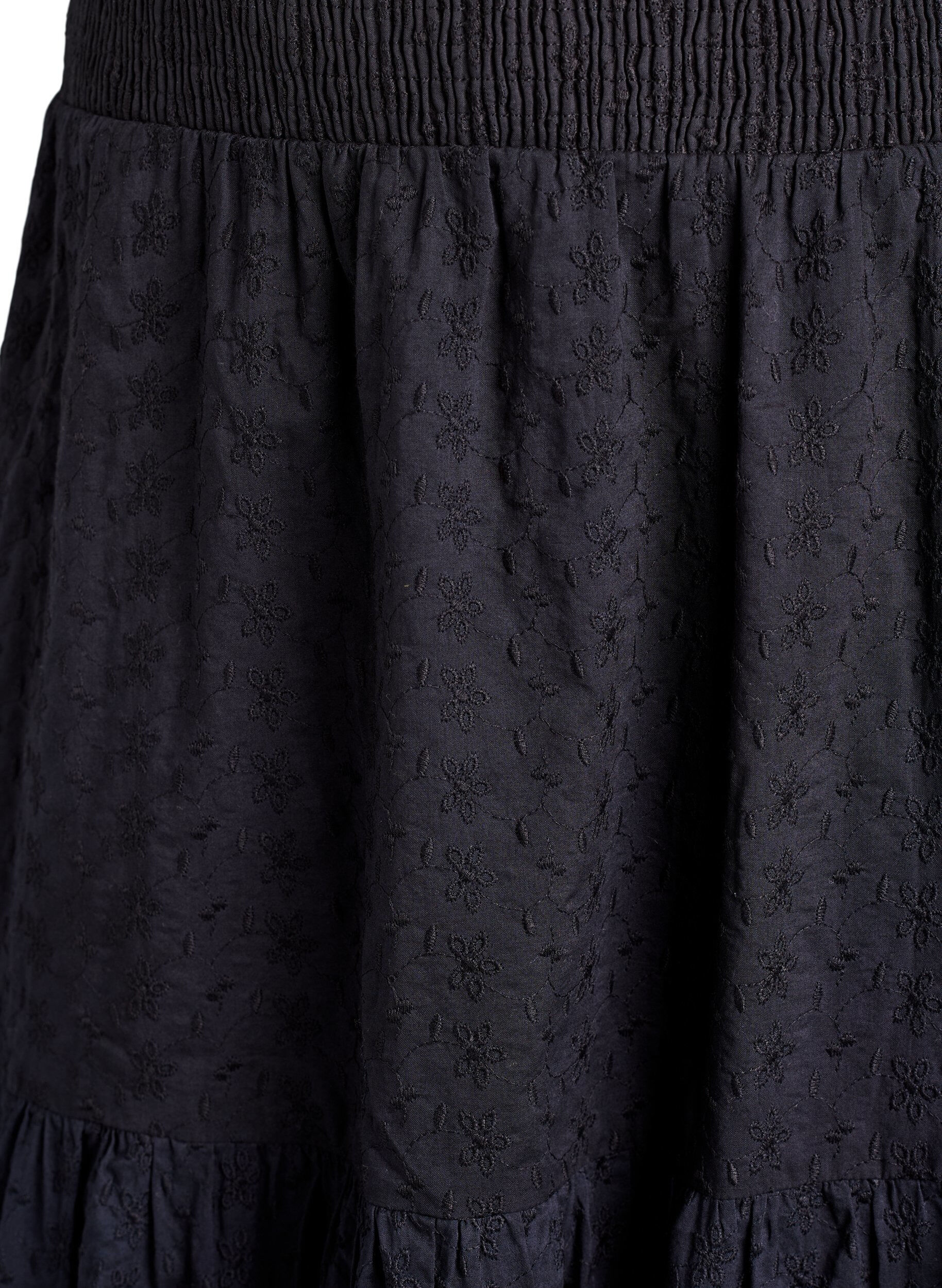 Zizzifashion Ankle-length cotton skirt with a smocked waist, Black, Packshot image number 2