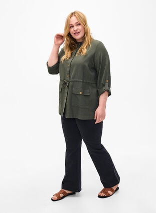 Linen blend shirt with pockets, Thyme, Model image number 2