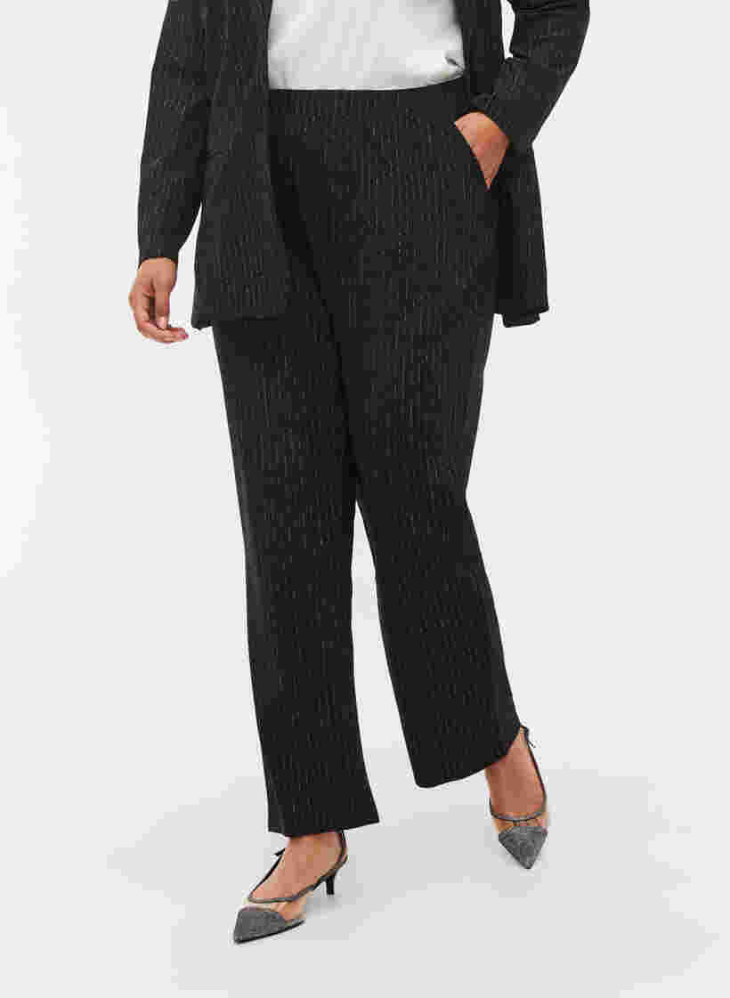 Wide leg trousers with lurex, Black w. Lurex, Model image number 2