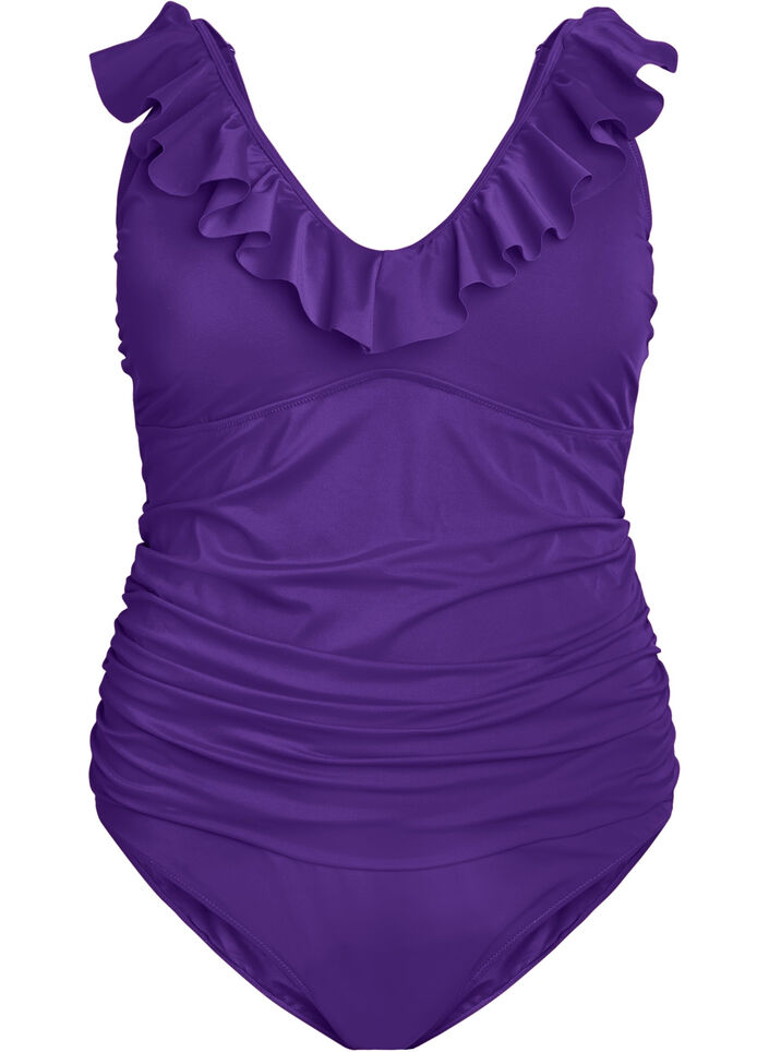 Swimsuit with ruffles and removable inserts, Purple, Packshot image number 0