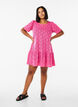 Short jersey dress with eyelet pattern, Pink, Model image number 1