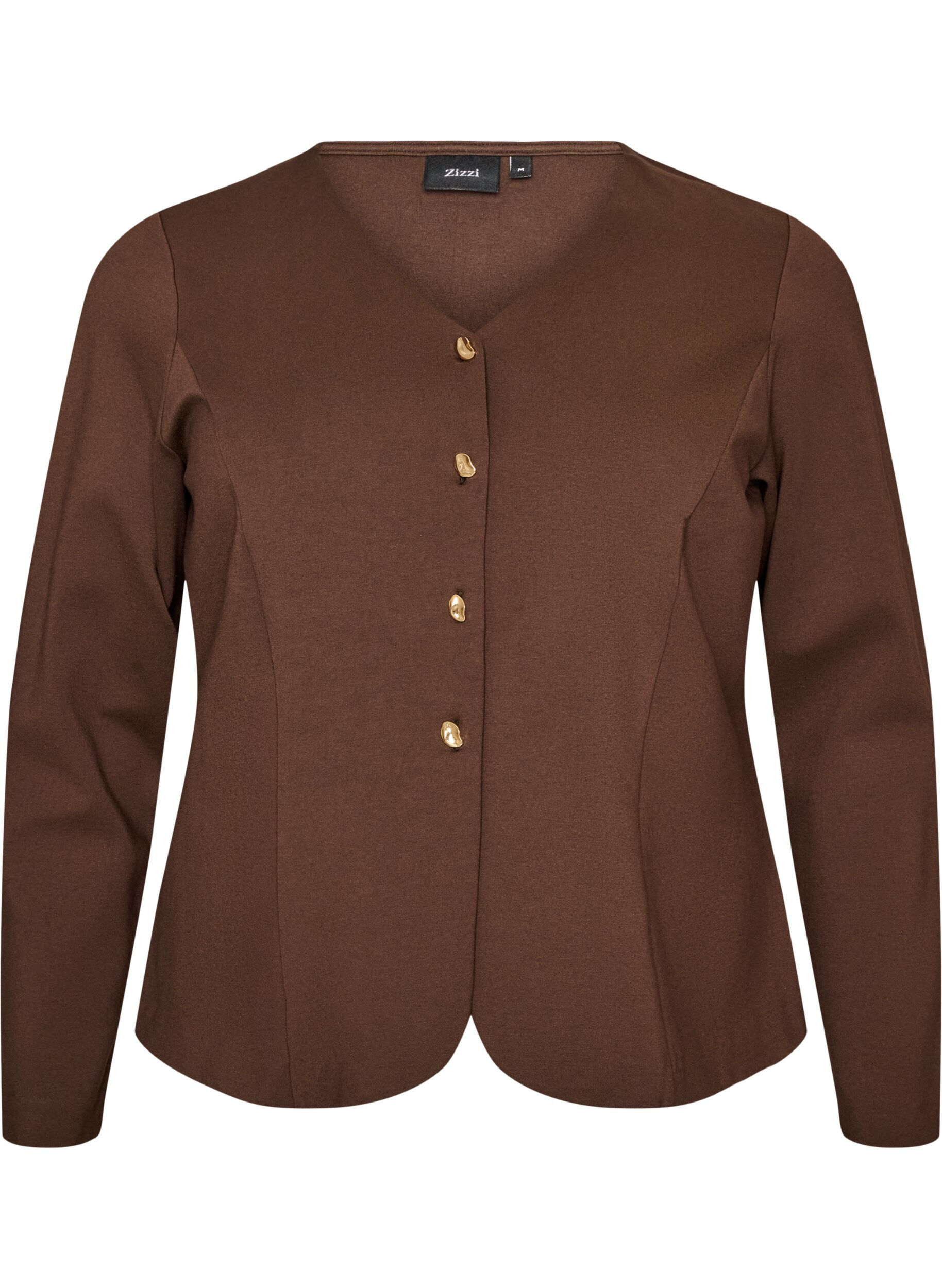 ZizzifashionFitted jersey cardigan with decorative buttons, Brown, Packshot image number 0