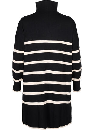 Striped knit dress with high collar and zipper, Black w. Birch, Packshot image number 1