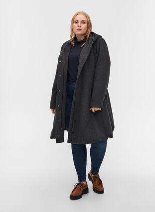 Hooded jacket with wool, Dark Grey Melange, Model image number 2