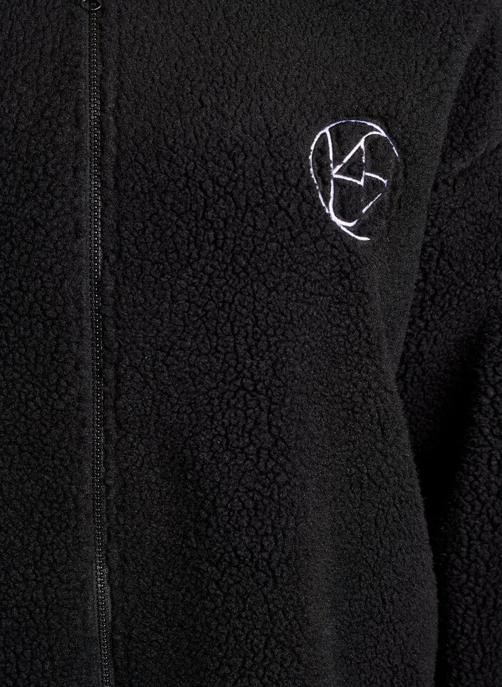 Teddy fleece jacket with stripe details, Black, Packshot image number 2