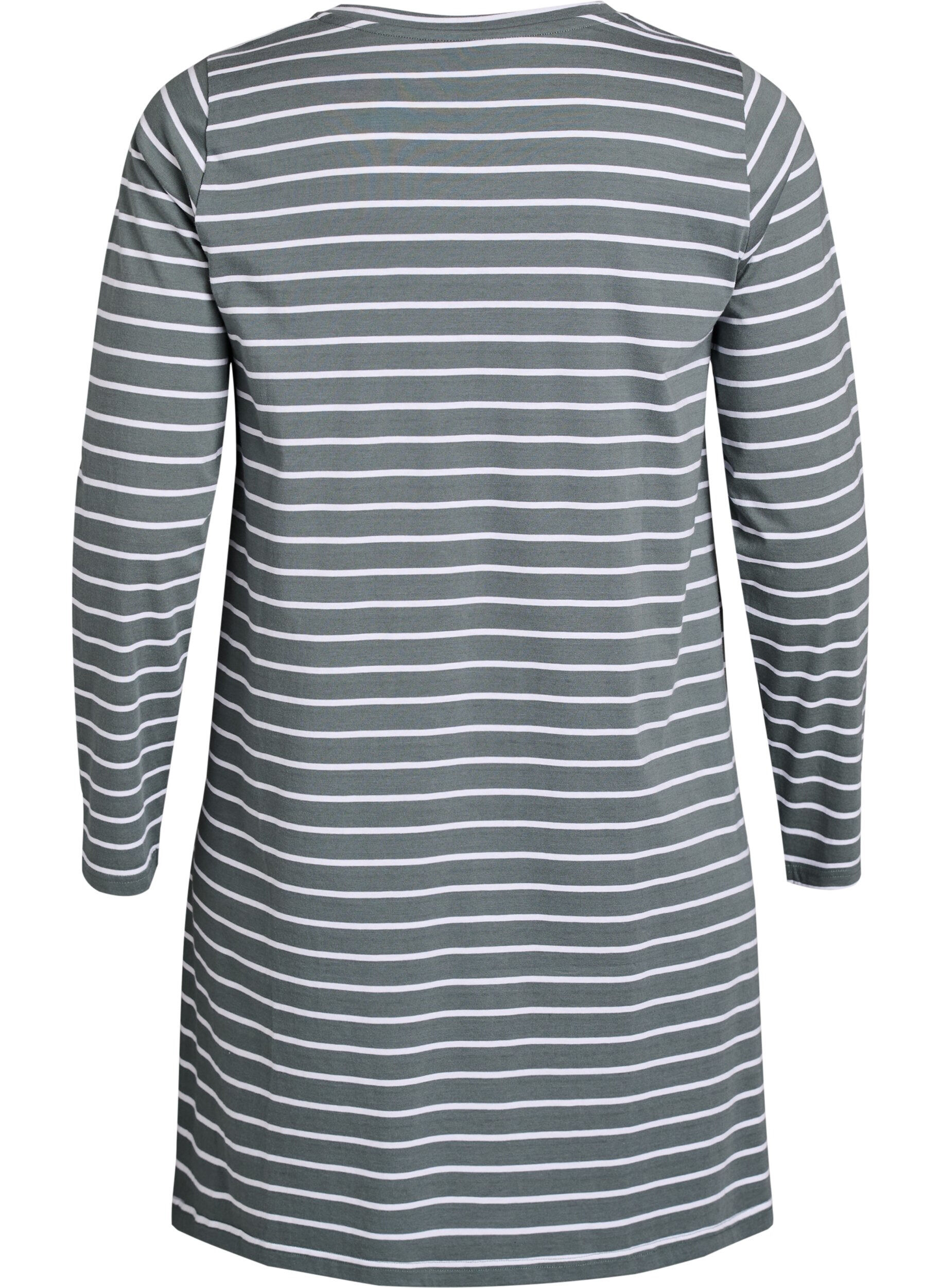 Zizzifashion Striped nightdress in organic cotton, Green, Packshot image number 1