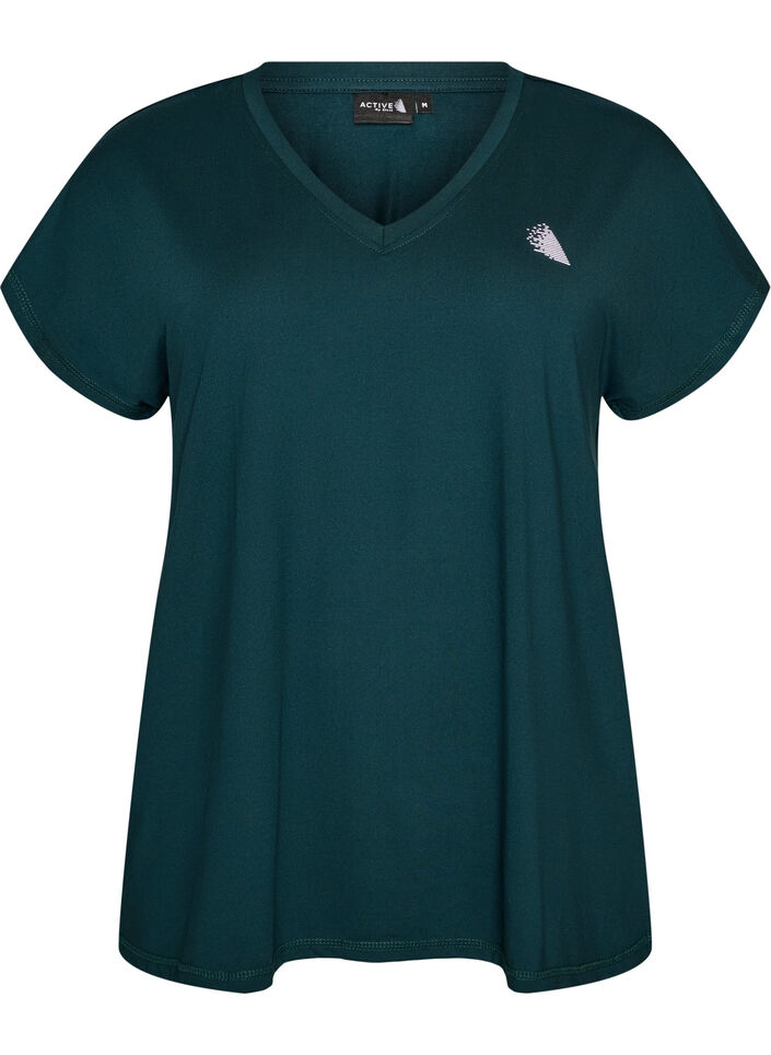 Loose training t-shirt with V-neck, Green, Packshot image number 0