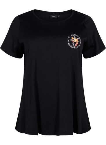 Cotton t-shirt with print on the front, Black W. Chest print, Packshot image number 0