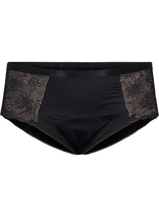 Hipster period panties with lace, Black, Packshot image number 0