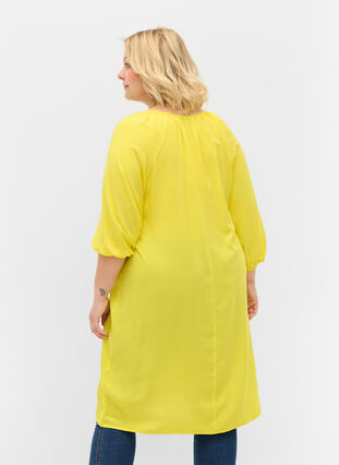 Viscose dress with v-neck, Blazing Yellow, Model image number 1