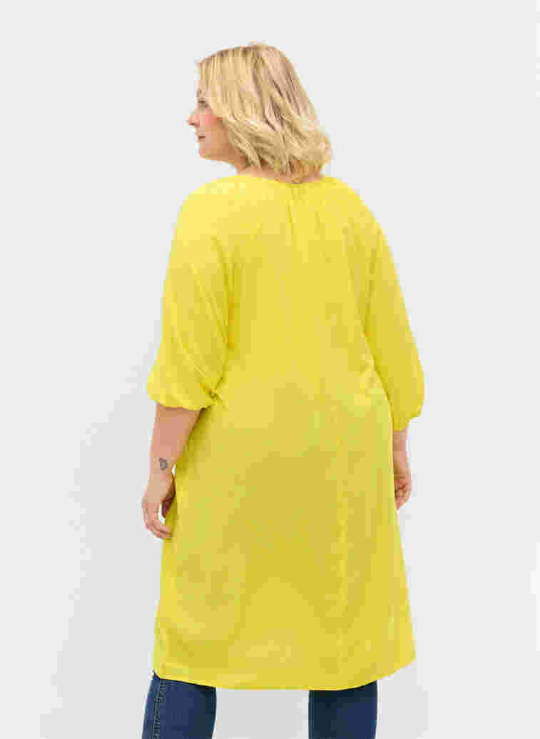 Viscose dress with v-neck, Blazing Yellow, Model image number 1