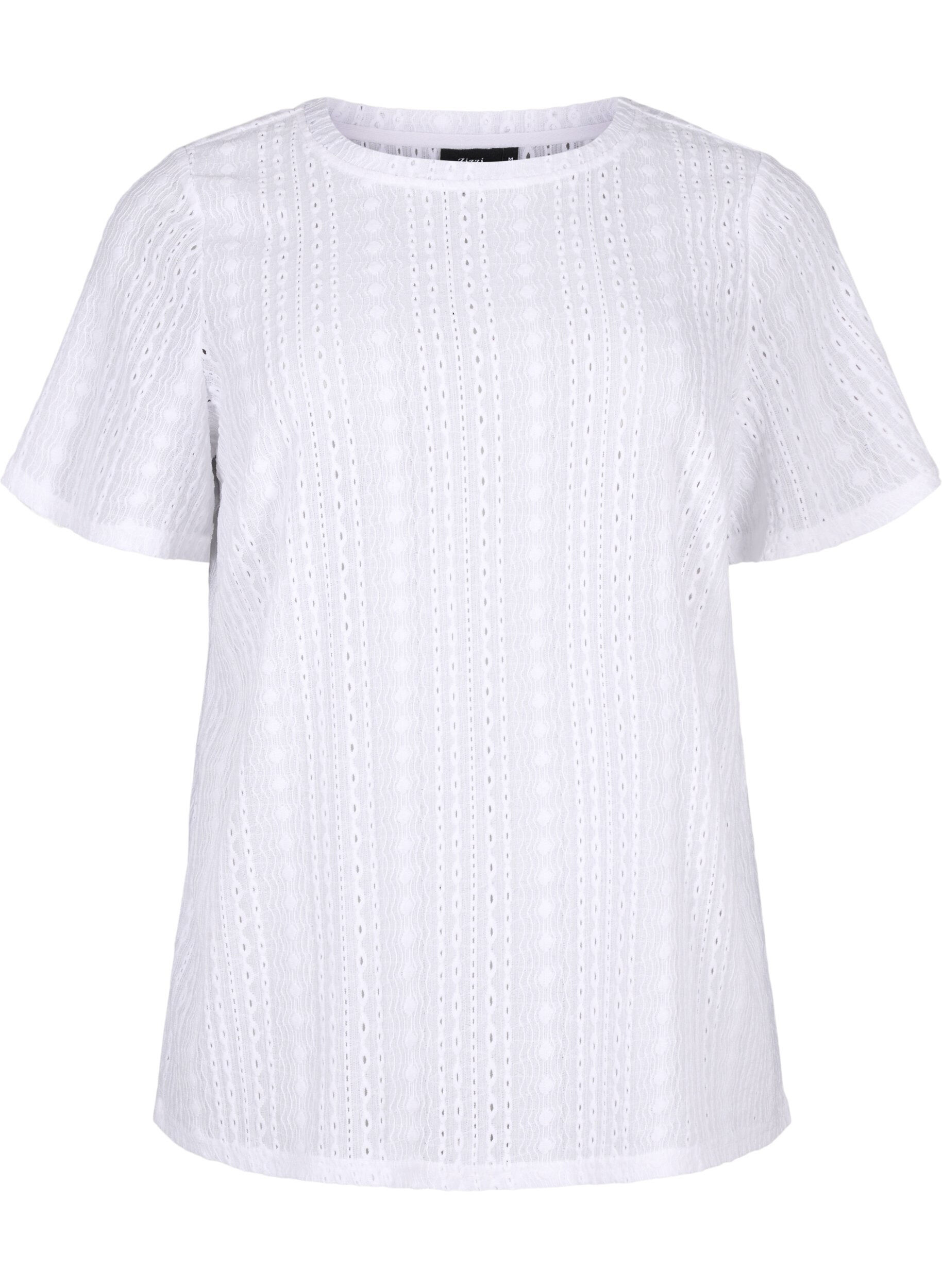 Zizzifashion Short sleeve blouse with textured pattern, Bright White, Packshot image number 0