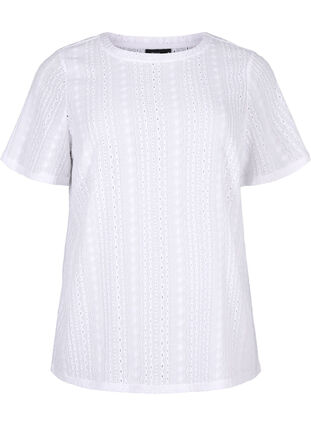 Short sleeve blouse with textured pattern, Bright White, Packshot image number 0
