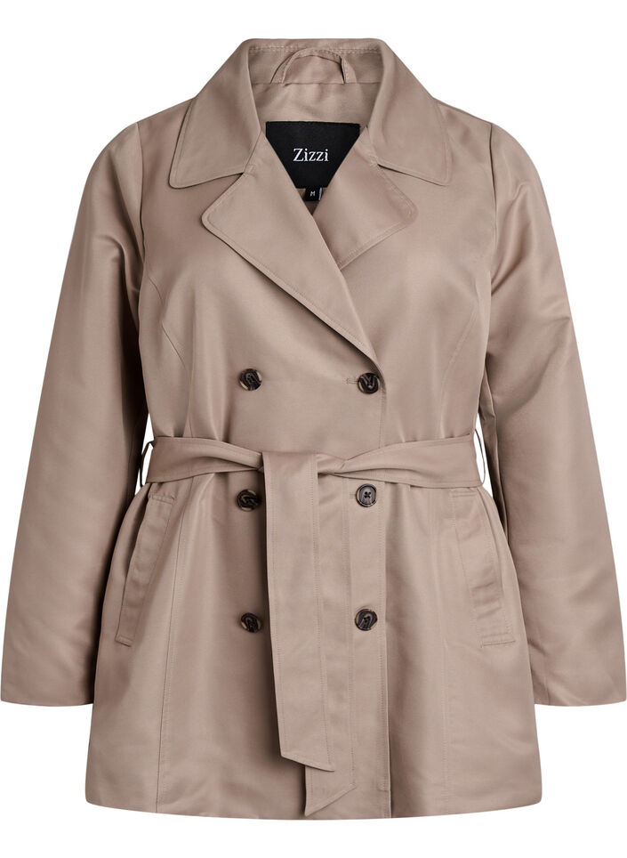 Short trench coat with belt, Grey, Packshot image number 0