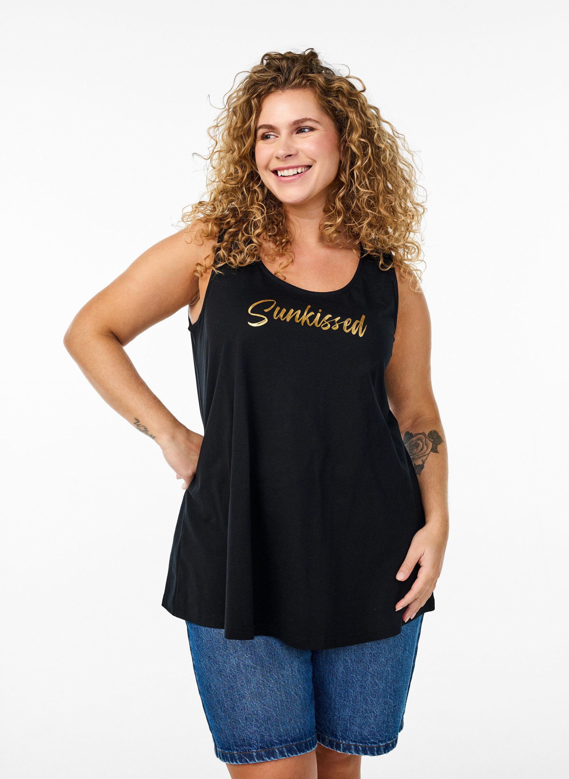 ZizzifashionCotton top with a-shape, Black, Model image number 0