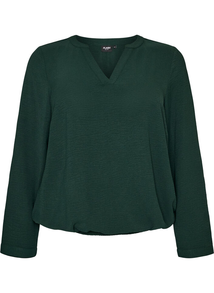 Balloon silhouette blouse with V-neck, Green, Packshot image number 0
