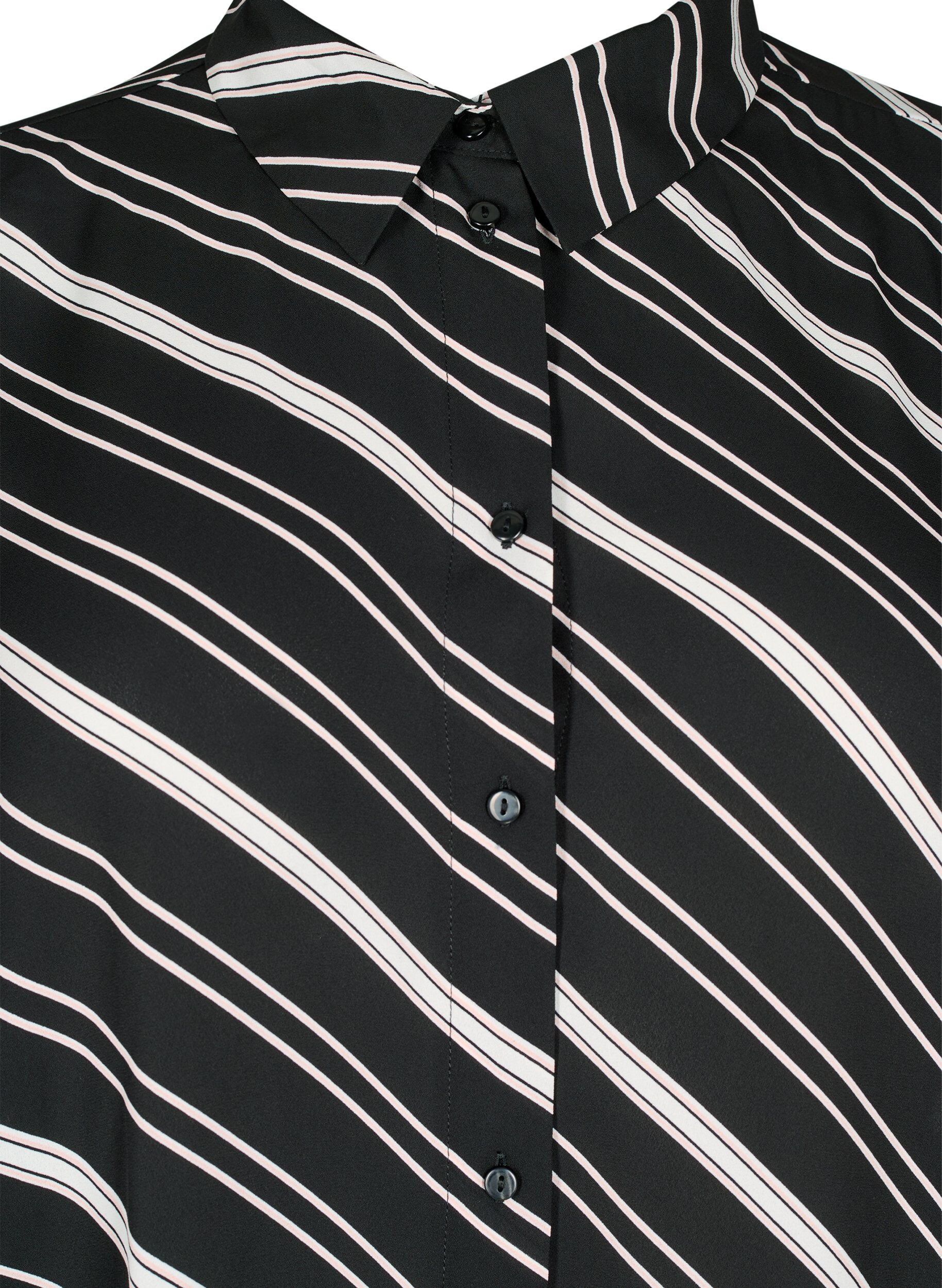 Zizzifashion Striped shirt with long sleeves, Black Stripe, Packshot image number 2