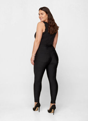 Shiny leggings with back pockets and a high waist, Black, Model image number 1