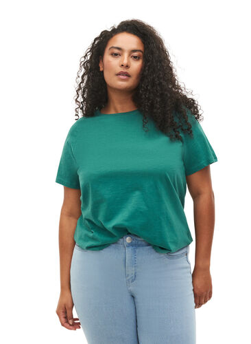 Basics cotton t-shirt 2-pack, Antique Green/Black, Model image number 0