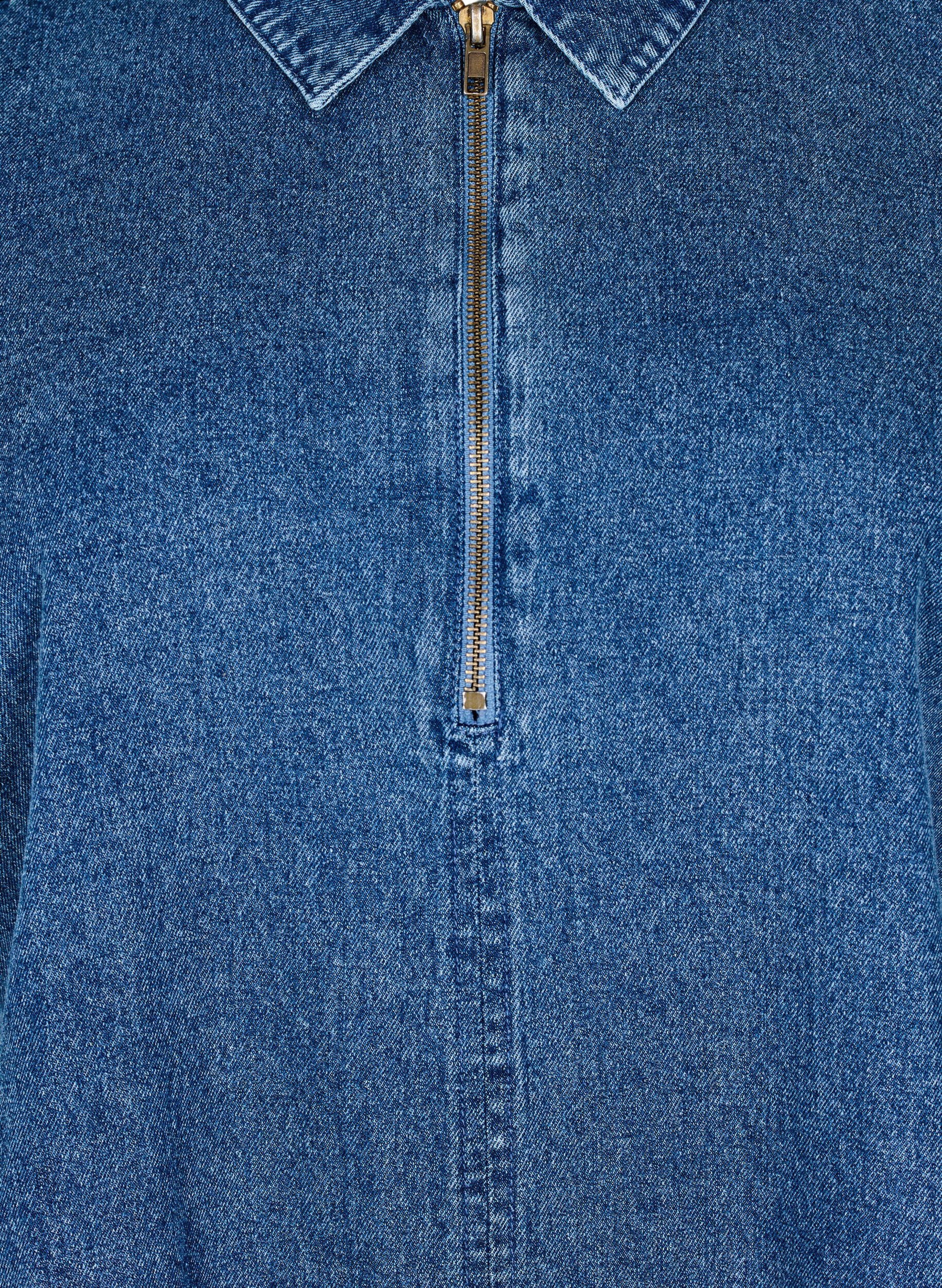 ZizzifashionShort denim dress with zipper and 3/4 sleeves, Blue, Packshot image number 2