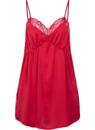 Nightgown with lace and slits, Rhubarb, Packshot image number 0