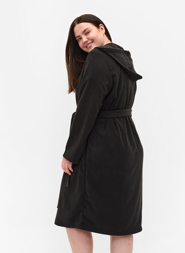 	 Dressing gown with hood and pockets, Black, Model image number 1