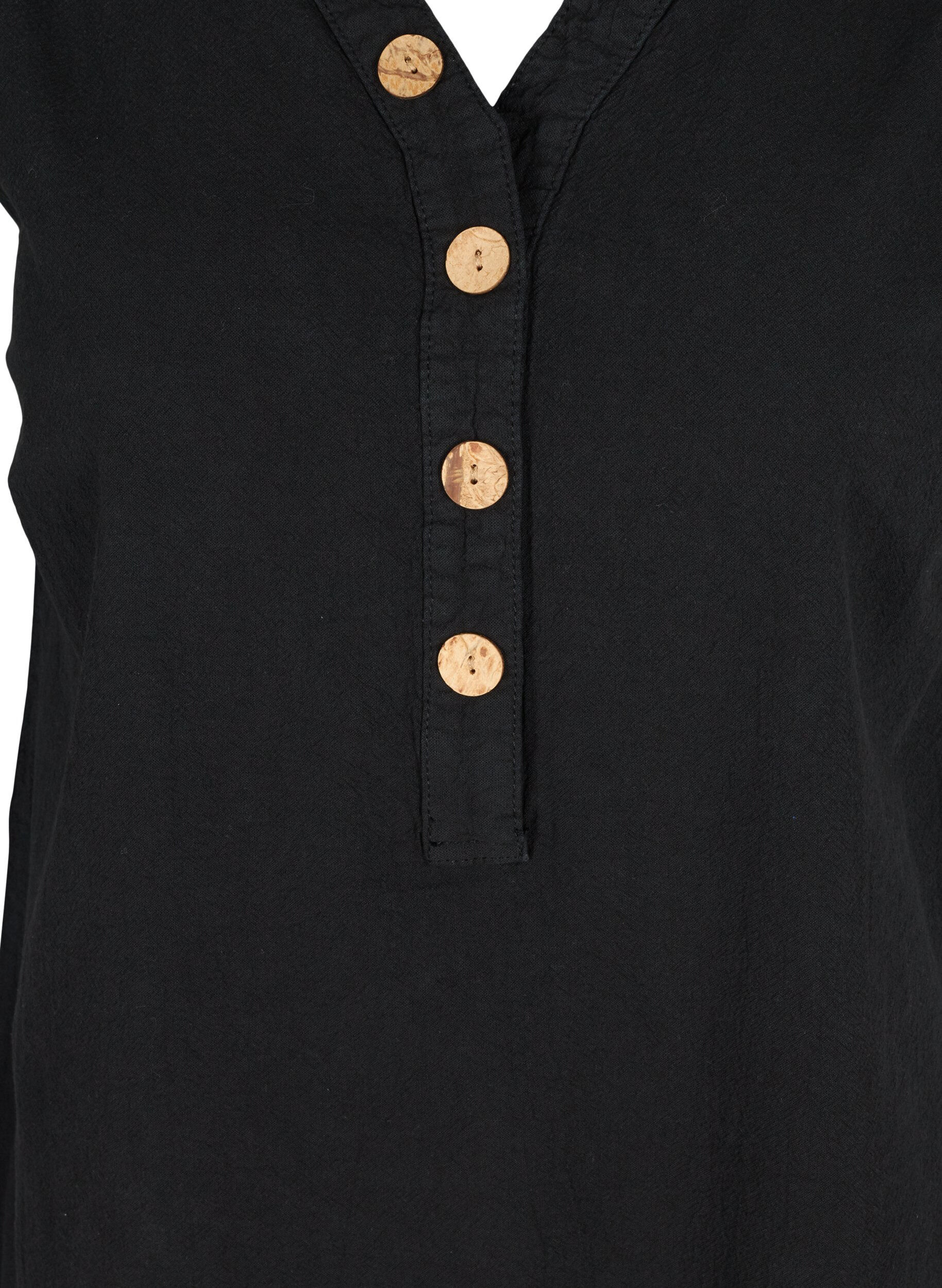 Zizzifashion Sleeveless cotton tunic with buttons, Black, Packshot image number 2