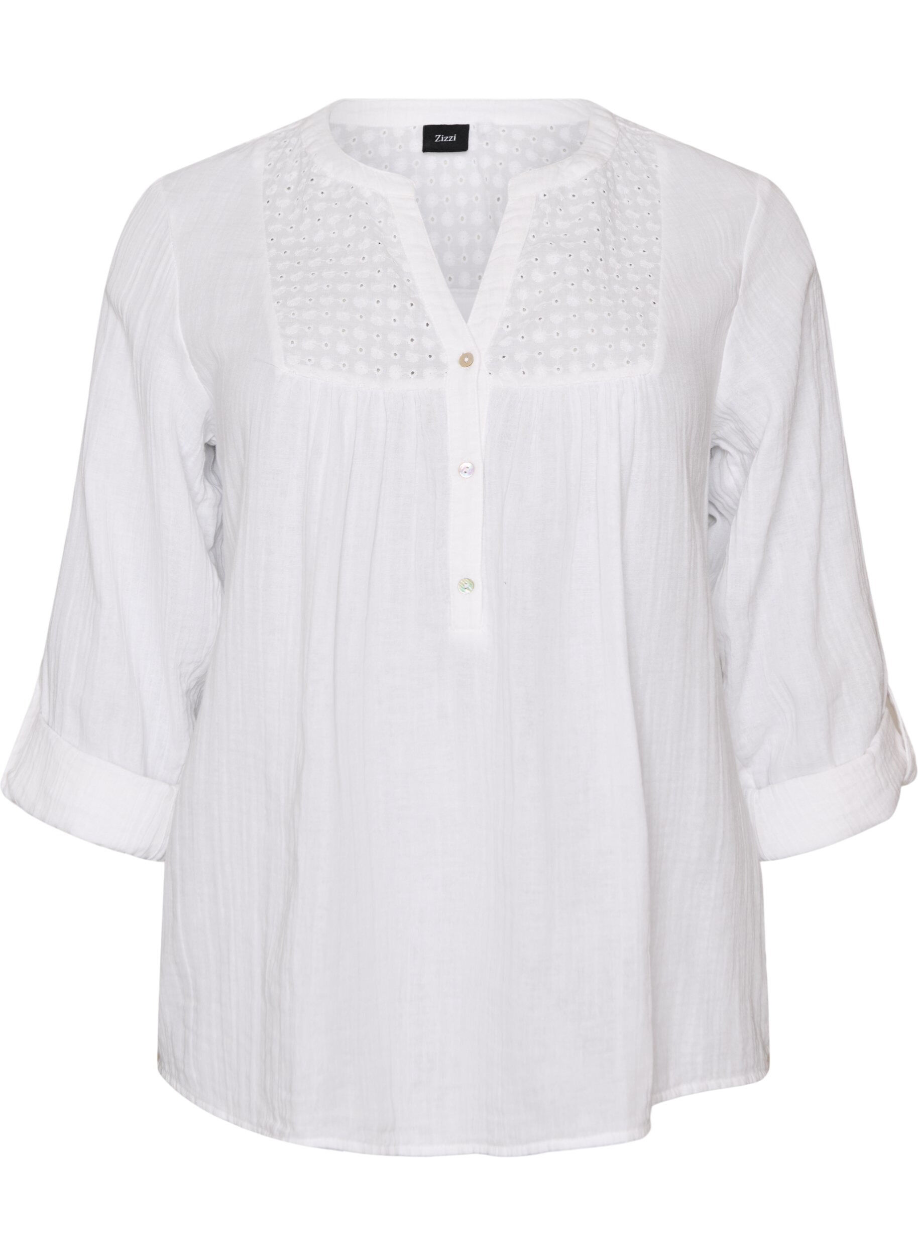 ZizzifashionBlouse in cotton muslin with broderie anglaise, White, Packshot image number 0