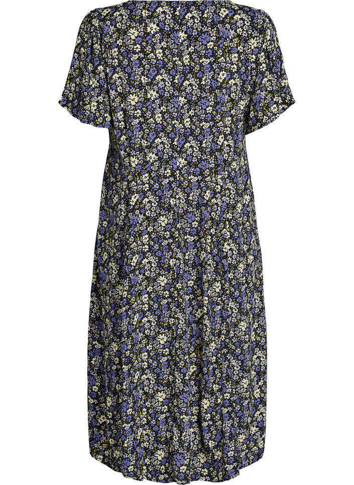 Viscose midi dress with a floral print, Black, Packshot image number 1