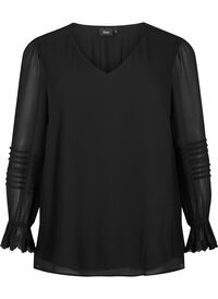 V-neck blouse with ruffle sleeves