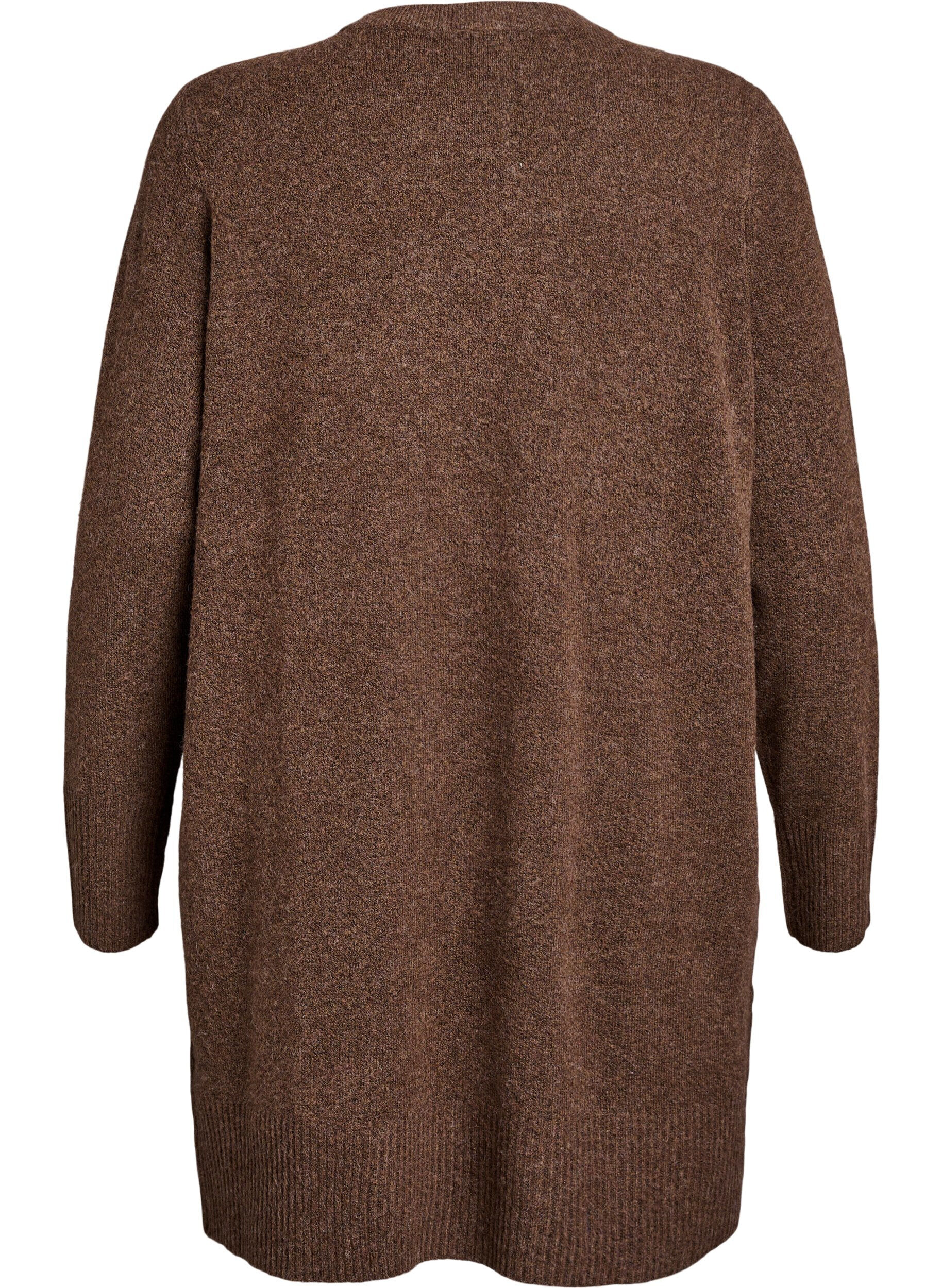 ZizzifashionRibbed Knit Cardigan with Pockets, Brown, Packshot image number 1