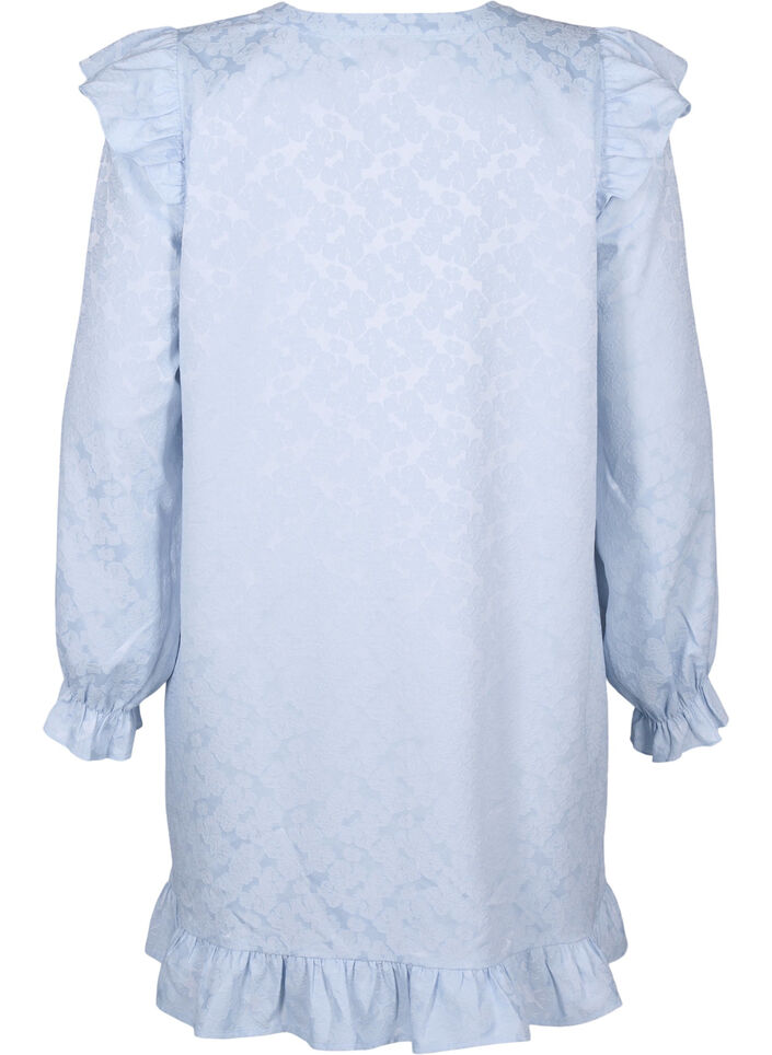 Jacquard dress with long sleeves and ruffle detail, Light Blue, Packshot image number 1