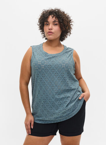 Top with broderie anglaise, Goblin Blue, Model image number 0