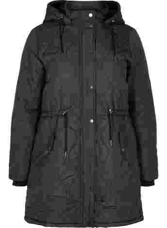 Quilted thermal jacket with fleece lining and detachable hood