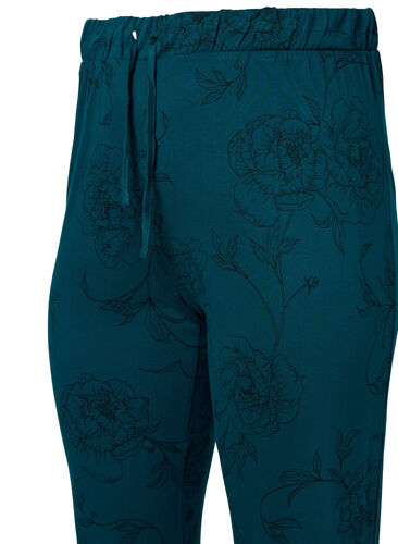 Viscose pyjama pants with floral print, Deep Teal Flower, Packshot image number 2