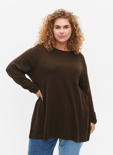 Knitted blouse in cotton-viscose blend, Demitasse, Model image number 0