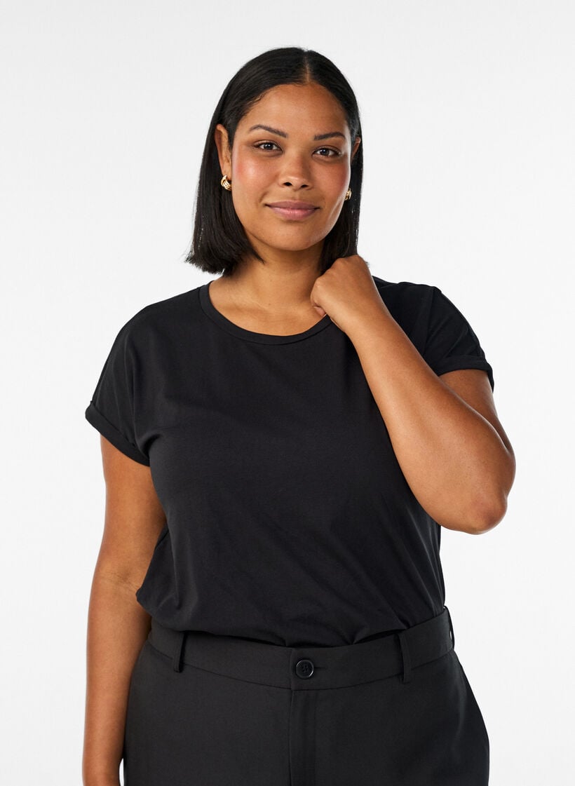 Short sleeved cotton blend t-shirt, Black, Model image number 0