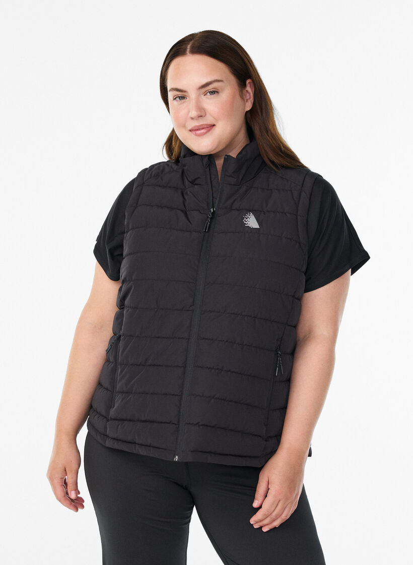 Sporty padded vest with zipper and pockets, Black, Model image number 0
