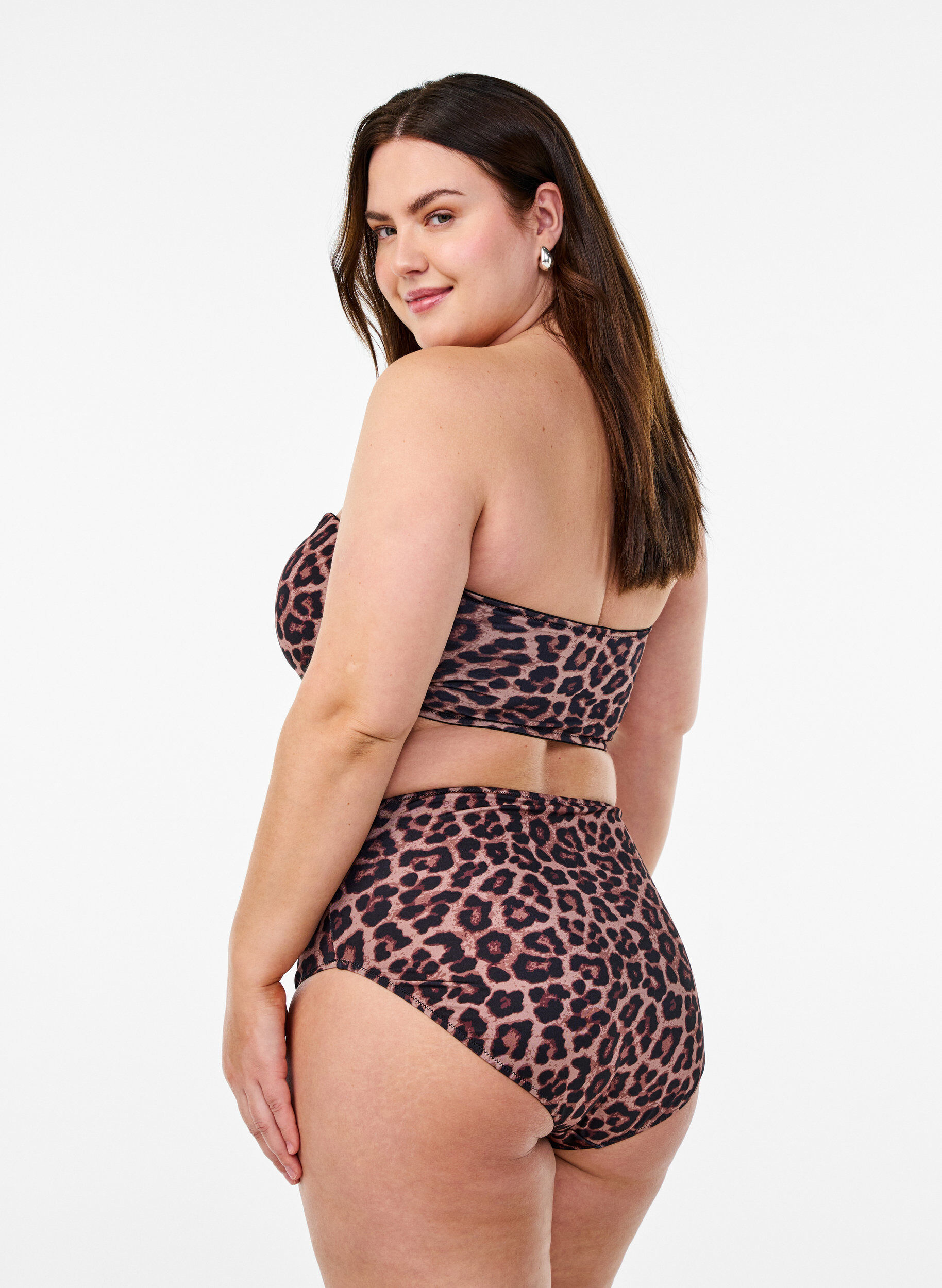 ZizzifashionLeopard high-waisted bikini bottoms, Brown, Model image number 1
