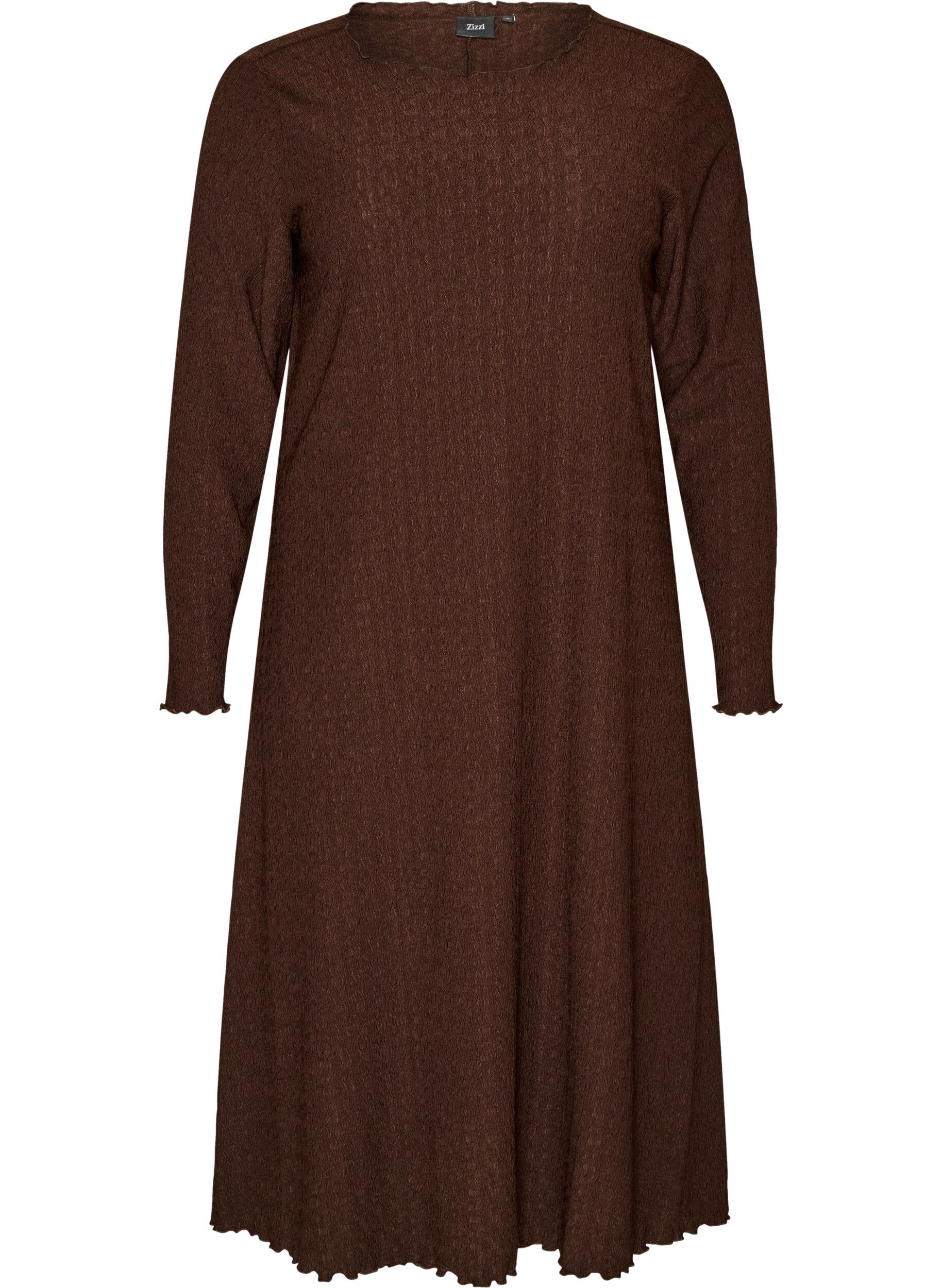 ZizzifashionMidi dress with a wavy texture and long sleeves, Brown, Packshot image number 0