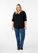 Viscose shirt blouse with 3/4 sleeves, Black, Model image number 2