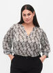 Printed blouse with 3/4 sleeves, Black White Leaf, Model image number 0