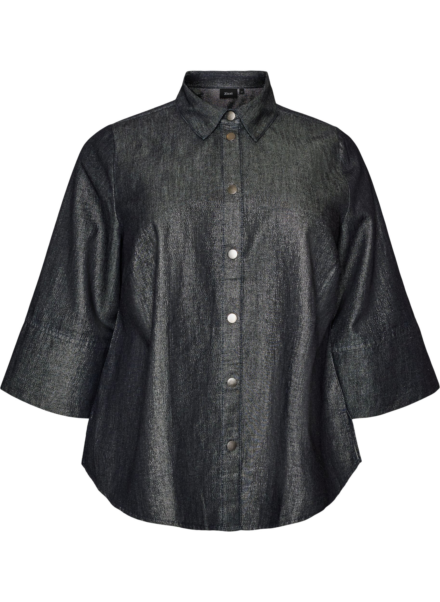 Denim shirt with glitter thread and 3/4 sleeves