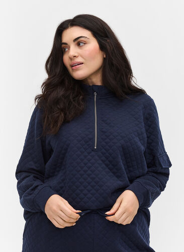 Quilted sweatshirt with zip, Navy Blazer, Model image number 0