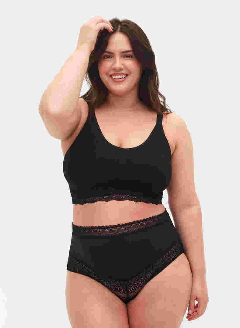 Soft bra with lace trim, Black, Model image number 2