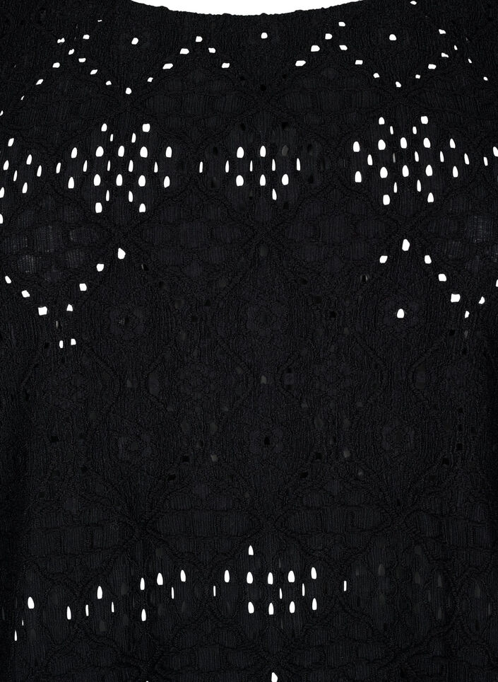 Short-sleeved blouse with lace pattern, Black, Packshot image number 2